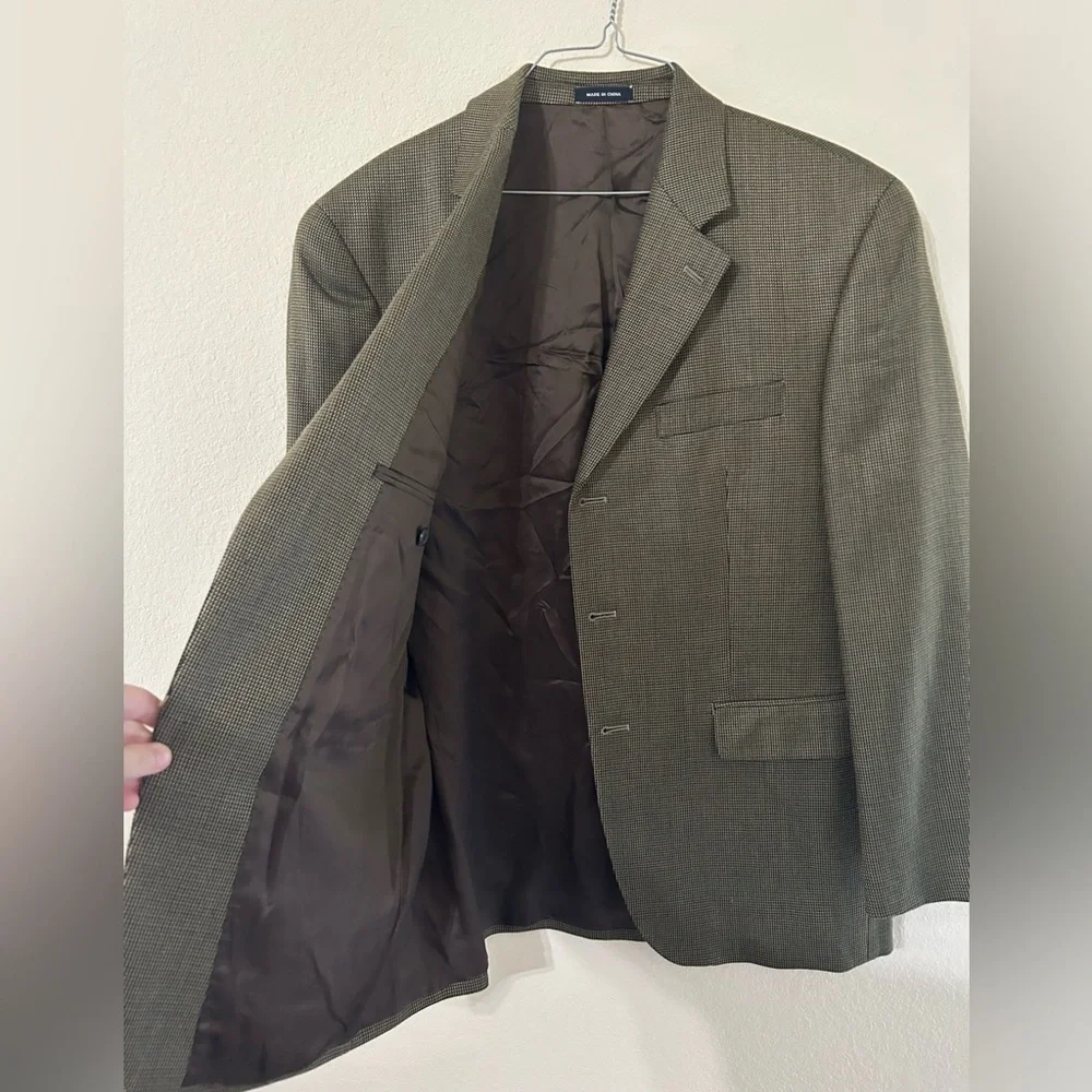Lauren Ralph Lauren Silk & Wool Mens 40S Brown Houndstooth Check Notch Blazer